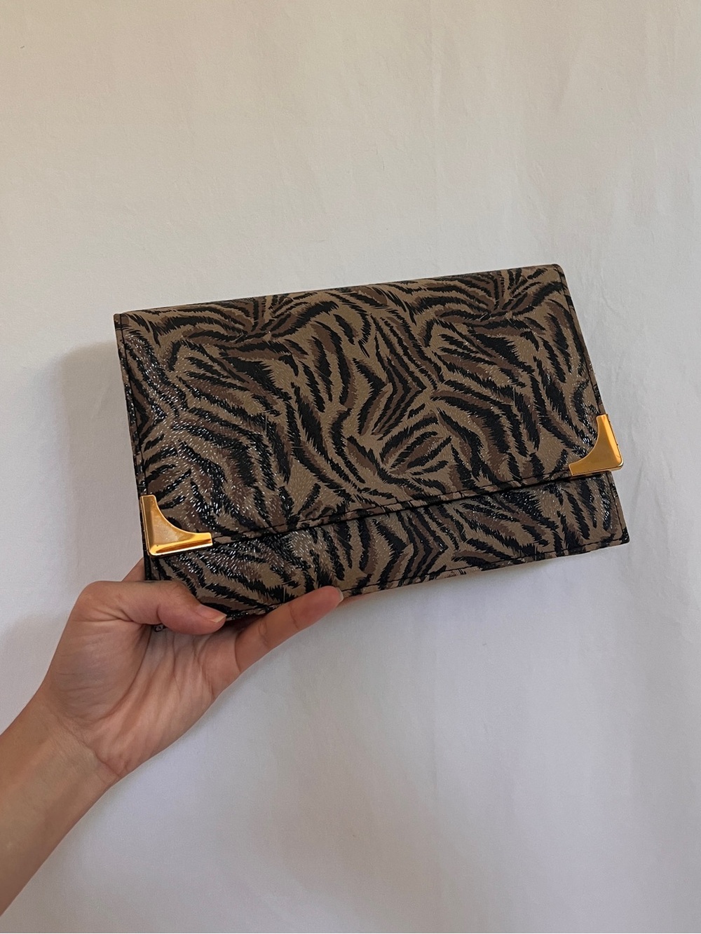 Vintage Zebra Print Gold Corner Clutch